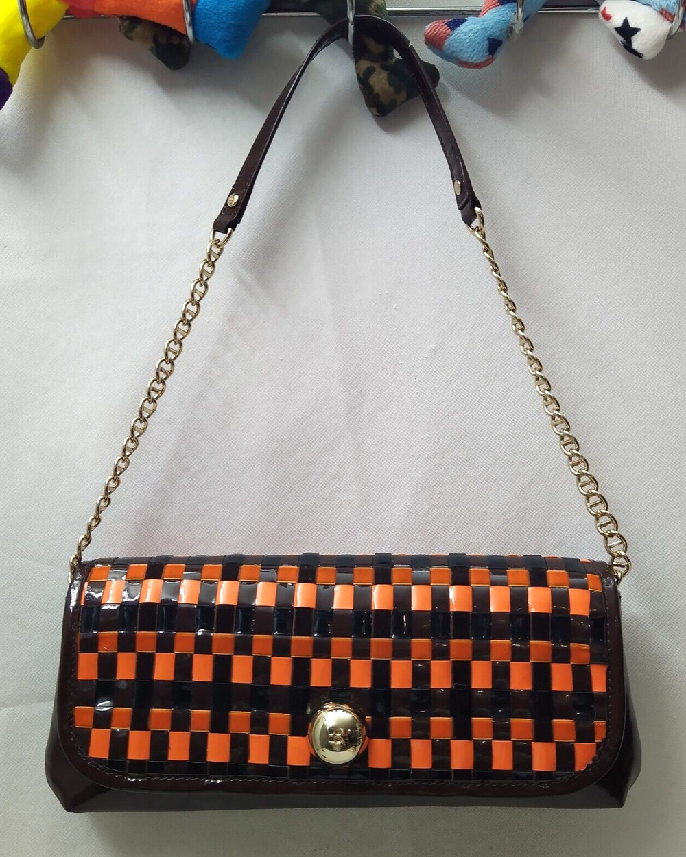 Kate Spade New York Orange Brown Patent Leather Chain Strap Hobo Shoulder Bag